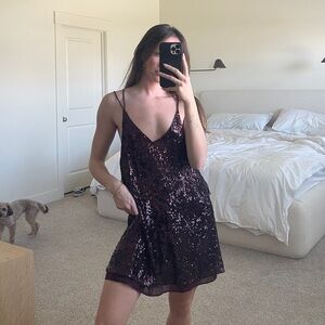 Free people smoked purple sequin mini slip dress
